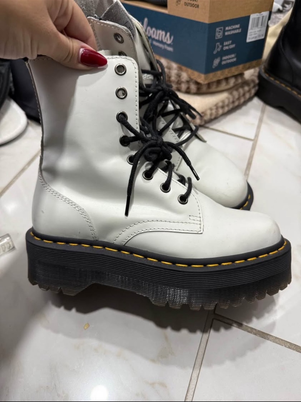 Dr. Martens White Platform Lace-Up Boots with Black Laces